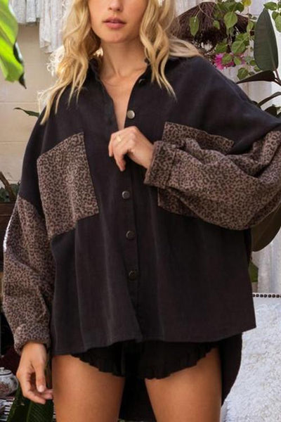 Leopard Patchwork Button Pockes Jackets - girlyrose.com