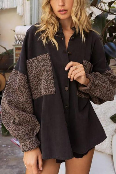 Leopard Patchwork Button Pockes Jackets - girlyrose.com