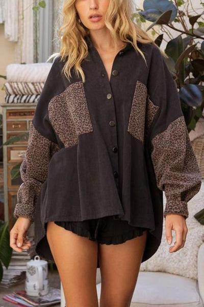Leopard Patchwork Button Pockes Jackets - girlyrose.com