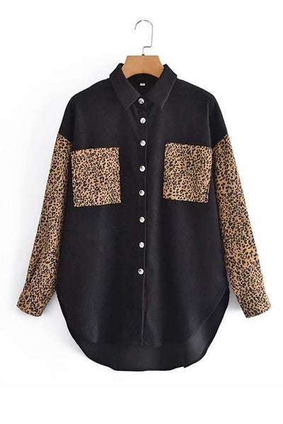 Leopard Patchwork Button Pockes Jackets - girlyrose.com