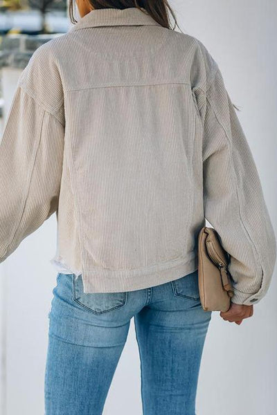 Frayed Hem Cropped Corduroy Jacket