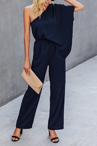 One Shoulder Bat Jumpsuits - girlyrose.com