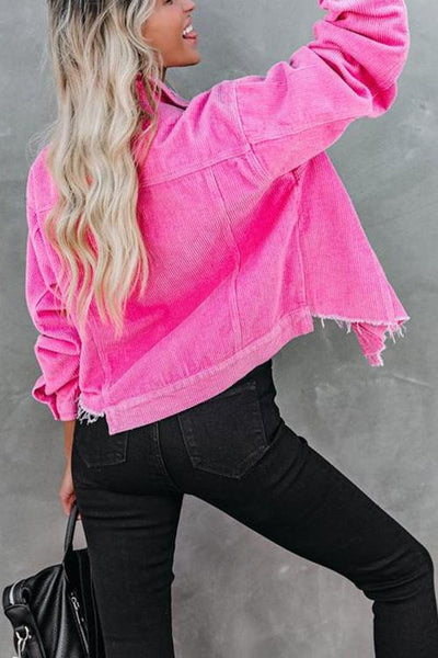 Frayed Hem Cropped Corduroy Jacket