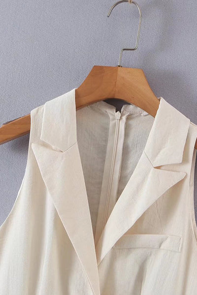 Lapel V Neck Sleeveless Romper With Belt