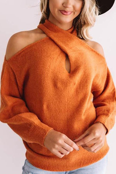 Multi Strap Cold Shoulder Sweater
