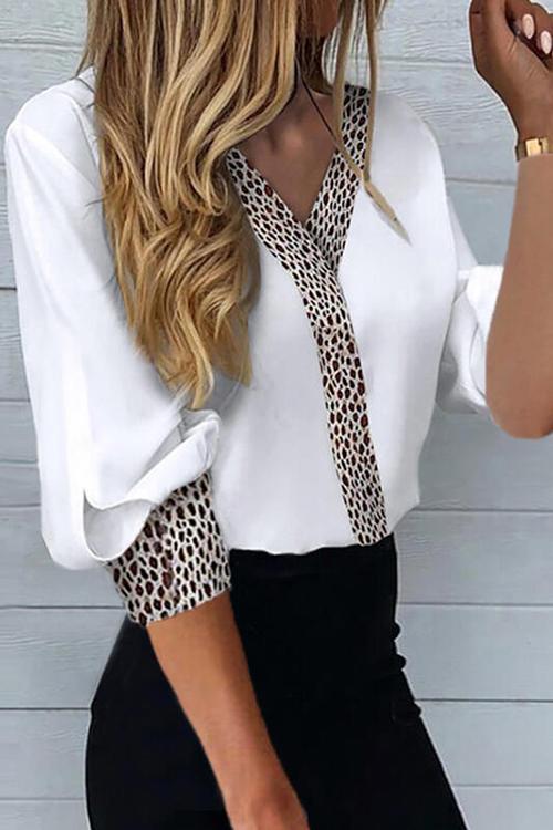 Leopard Patchwork Long Sleeve Shirts
