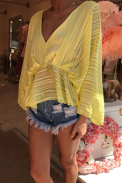 Shimmer Flowy V Neck Peplum Top