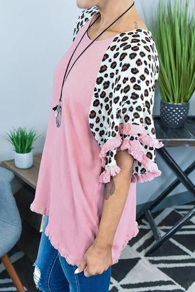 Leopard Layered Sleeves Blouse