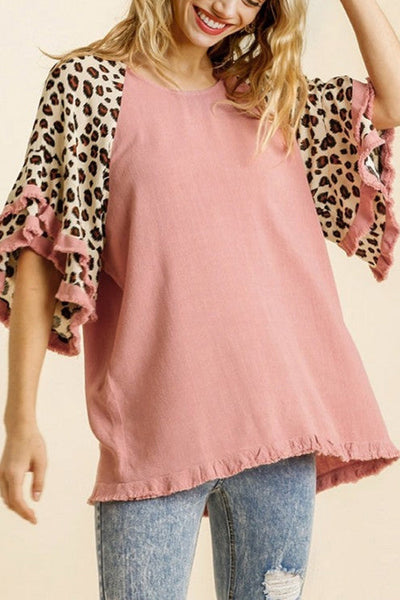 Leopard Layered Sleeves Blouse