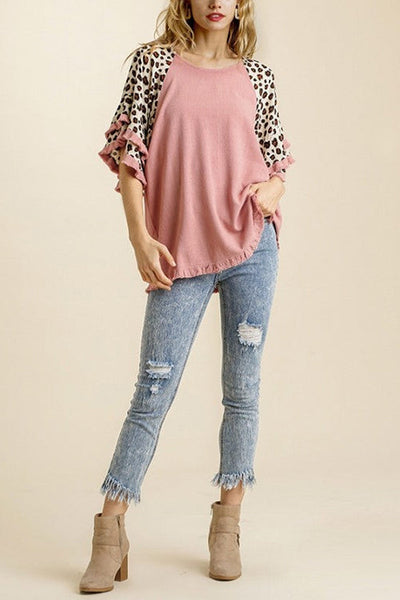Leopard Layered Sleeves Blouse