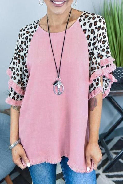 Leopard Layered Sleeves Blouse