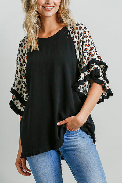 Leopard Layered Sleeves Blouse