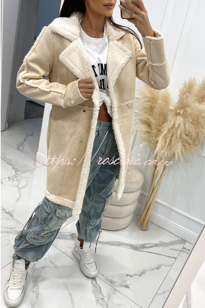 Single Breasted Multi Button Solid Color Long Sleeved Sherpa Coat