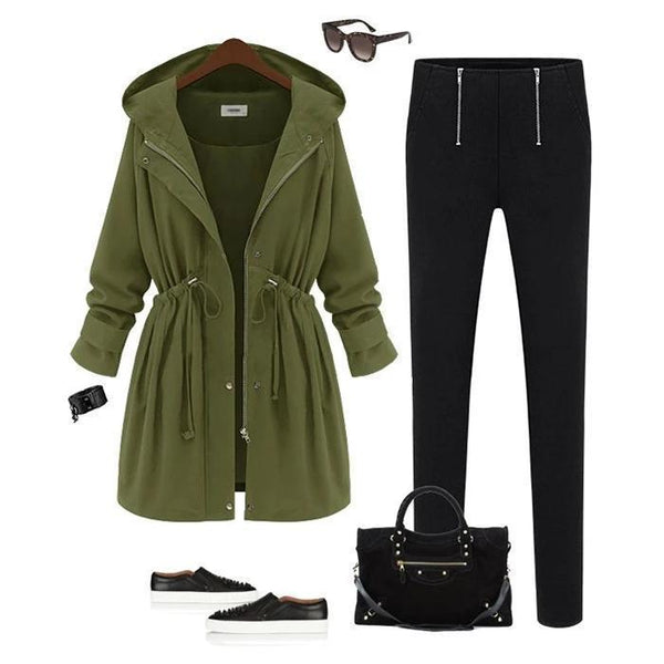 Slim Waist Hooded Coat Casual Outwear-Corachic