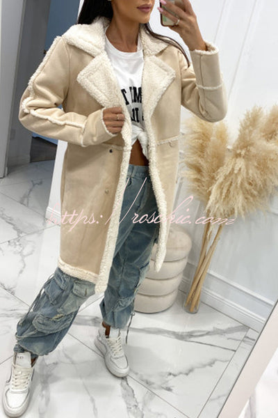 Single Breasted Multi Button Solid Color Long Sleeved Sherpa Coat