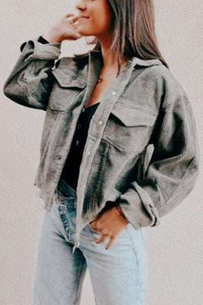 Frayed Hem Cropped Corduroy Jacket