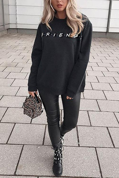 Letter Print Long Sleeve Hoodie - girlyrose.com