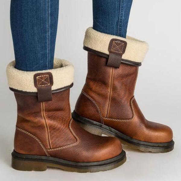 Plain round toe date outdoor mid calf flat best sale boots