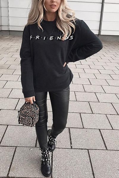 Letter Print Long Sleeve Hoodie - girlyrose.com