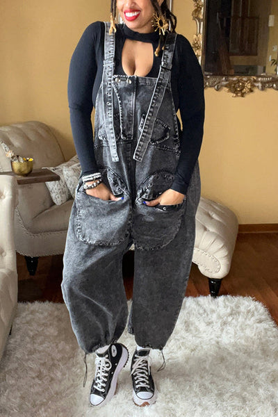 Pocket Detail Drawstring Harem Overall