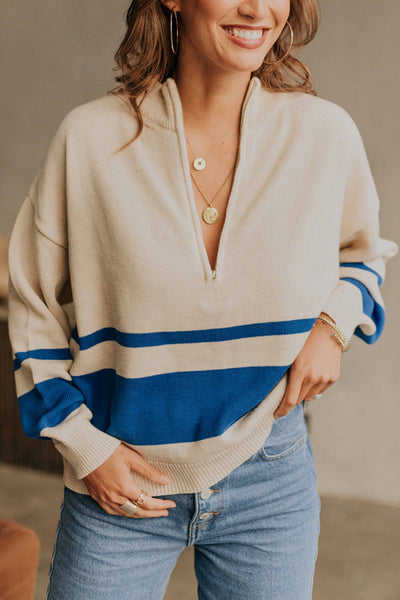 Oversized Stripe Half Zip Sweater