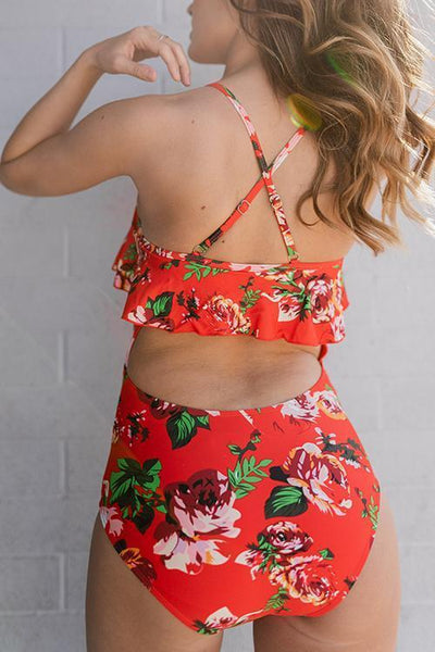 Ruffles Floral One-piece Swimwear - girlyrose.com
