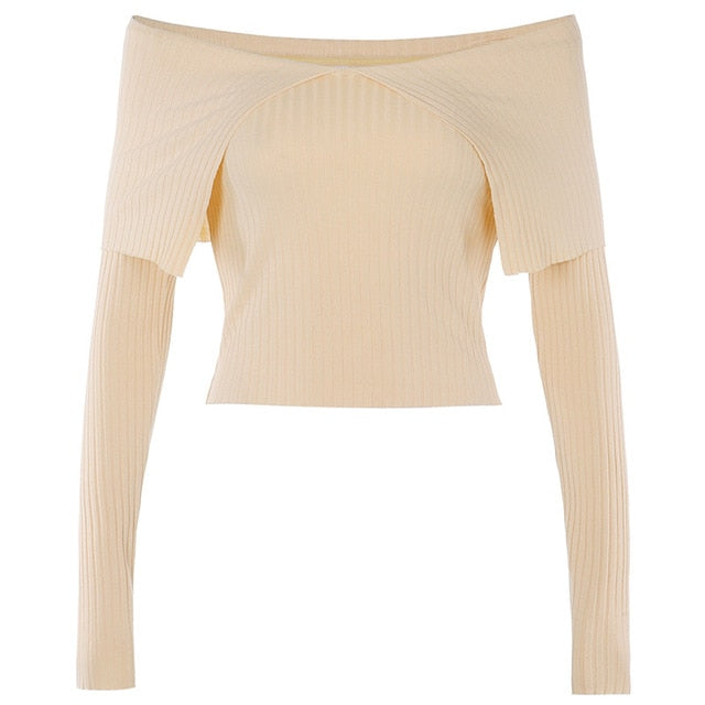 Sexy Off Shoulder Slim Necked Fashion Women'S Long Sleeve Top - girlyrose.com