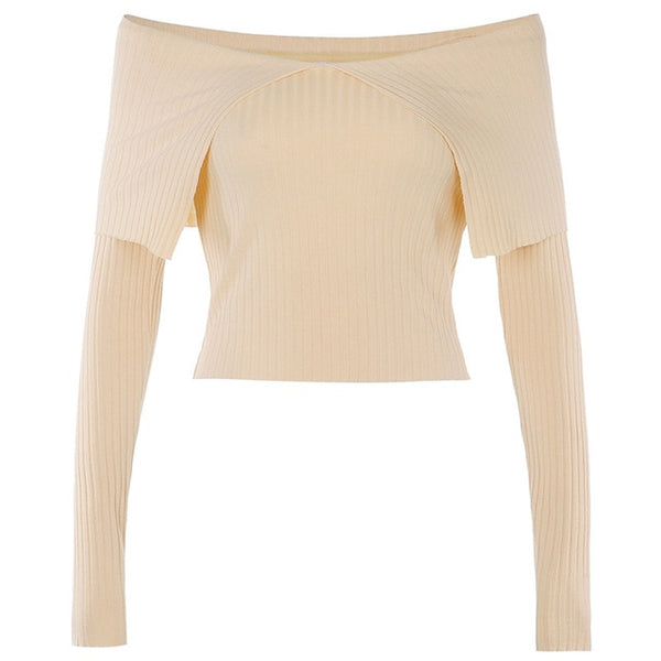 Sexy Off Shoulder Slim Necked Fashion Women'S Long Sleeve Top - girlyrose.com