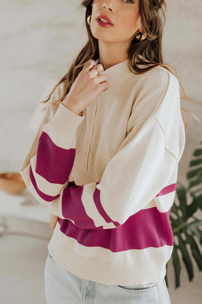 Oversized Stripe Half Zip Sweater