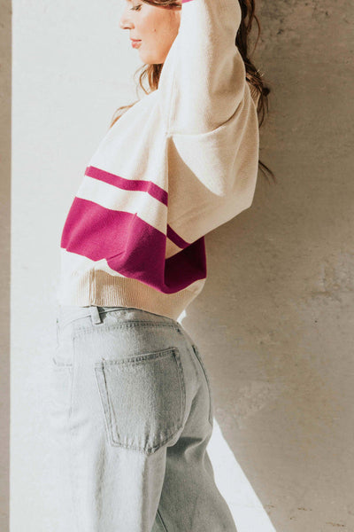 Oversized Stripe Half Zip Sweater