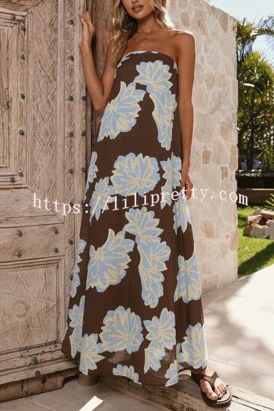 Flowers Print Sleeveless Off-shoulder Resort-style Loose Maxi Dress