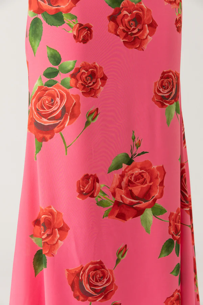 Cheongsam Style Rose Floral Print Tiered Flare Sleeve Stretch Maxi Dress