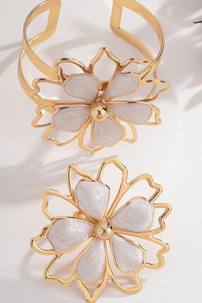 Fashionable Hollow Double-layer Petal Colored Oil Drop Bracelet Ring Set