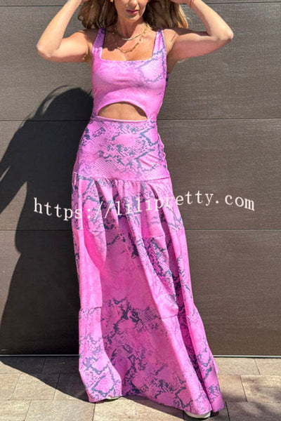 Reema Unique Animal Print Wide Strap Cutout Waist Maxi Dress