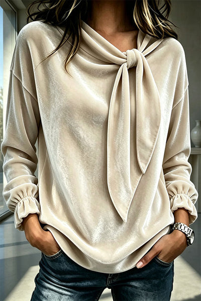 Celeste Velvet Flowing Blouse with Bow Detail