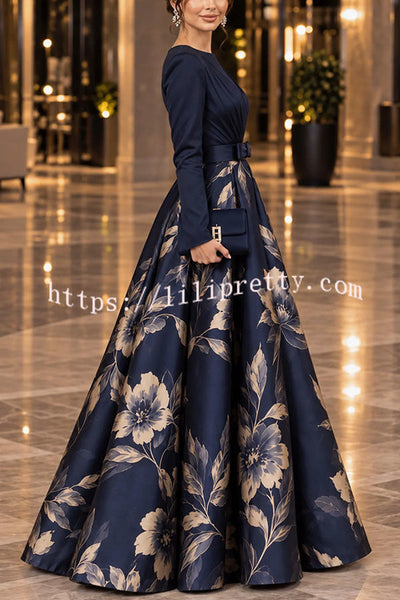 Calista Chiffon High Neck Long Balloon Sleeve Ruched Button Detail Maxi Dress
