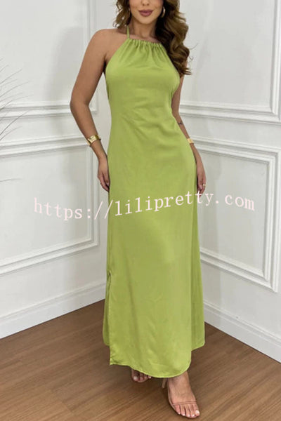Chasing Sunlight Halter Tassle Backless Slit A-line Maxi Dress