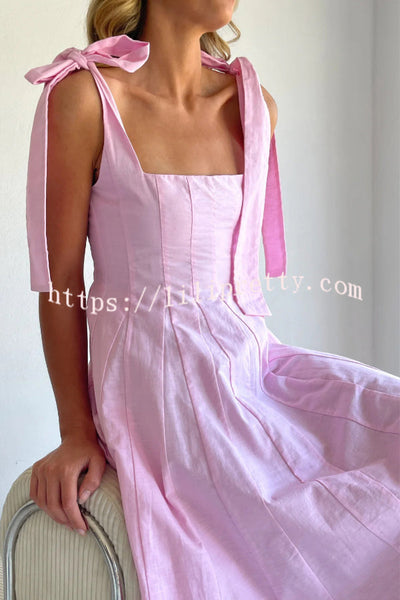 Solid Color Sleeveless Tie-up Suspender Elegant Patchwork Maxi Dress