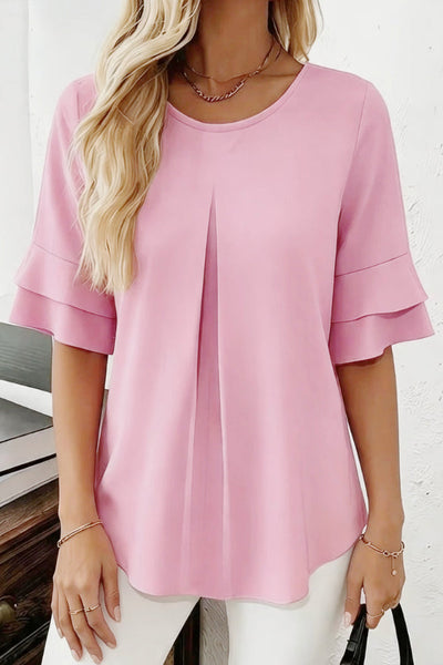 Solid Color Round Neck Short-sleeved Loose Casual Top