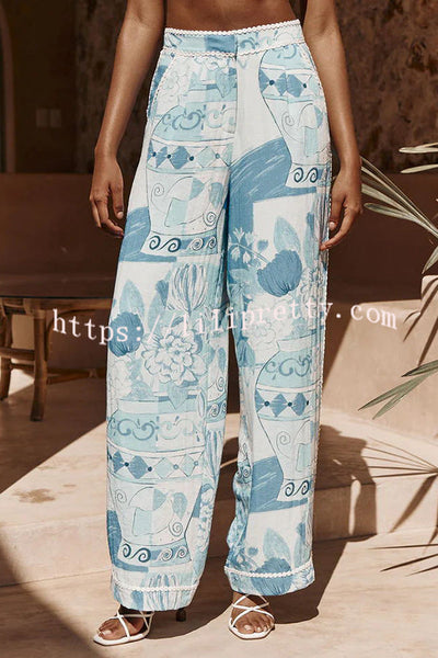 Tyra Ric Rac Trims Unique Print Pocket Wide Leg Pants