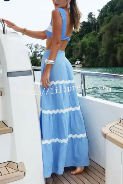 Stylish Color-blocked Camisole Top and Casual Holiday Maxi Skirt Set