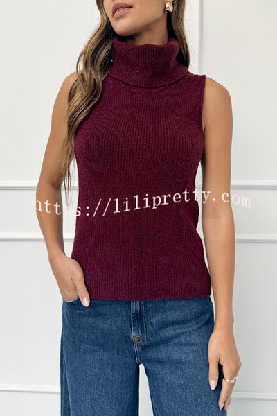 Comfortable Season Ribbed Knit Turtleneck Sleeveless Relaxed Sweater