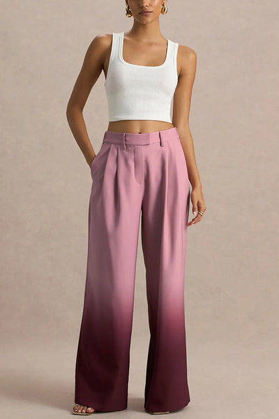 Enya Ombre Print Elastic Waist Pocketed Wide Leg Pants