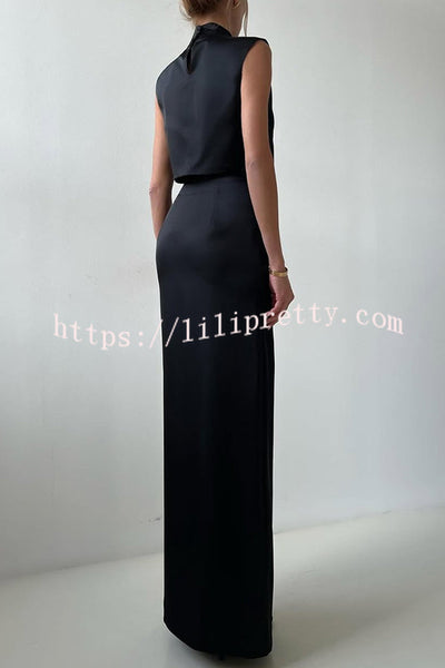 Solid Color Casual Sleeveless Crop Top and Elegant Button-down Maxi Skirt Set