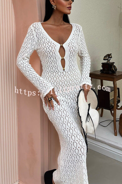 Fashion V-neck Long-sleeved Hollow Slim Maxi Dress