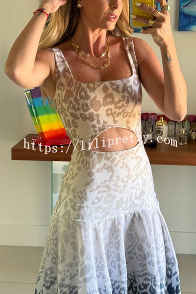 Reema Unique Animal Print Wide Strap Cutout Waist Maxi Dress