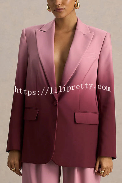 Enya Ombre Print Single Button Long Sleeve Lapel Loose Blazer