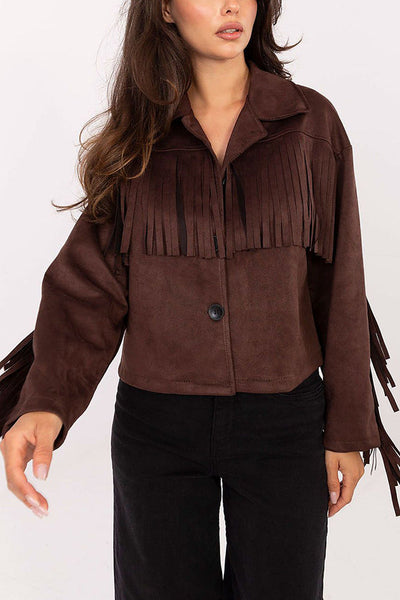 Fashion Lapel Long Sleeve Tassel Decorated Loose Coat