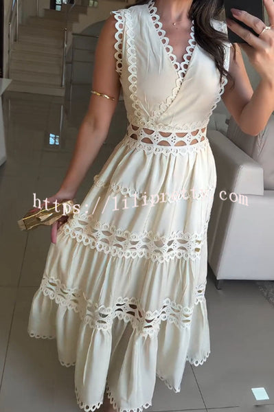 Eternal Grace Crochet Cutout Lace Trim A-line Maxi Dress