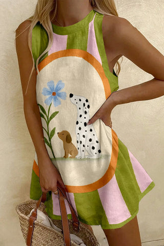 Puppy Print Sleeveless Resort Mini Dress